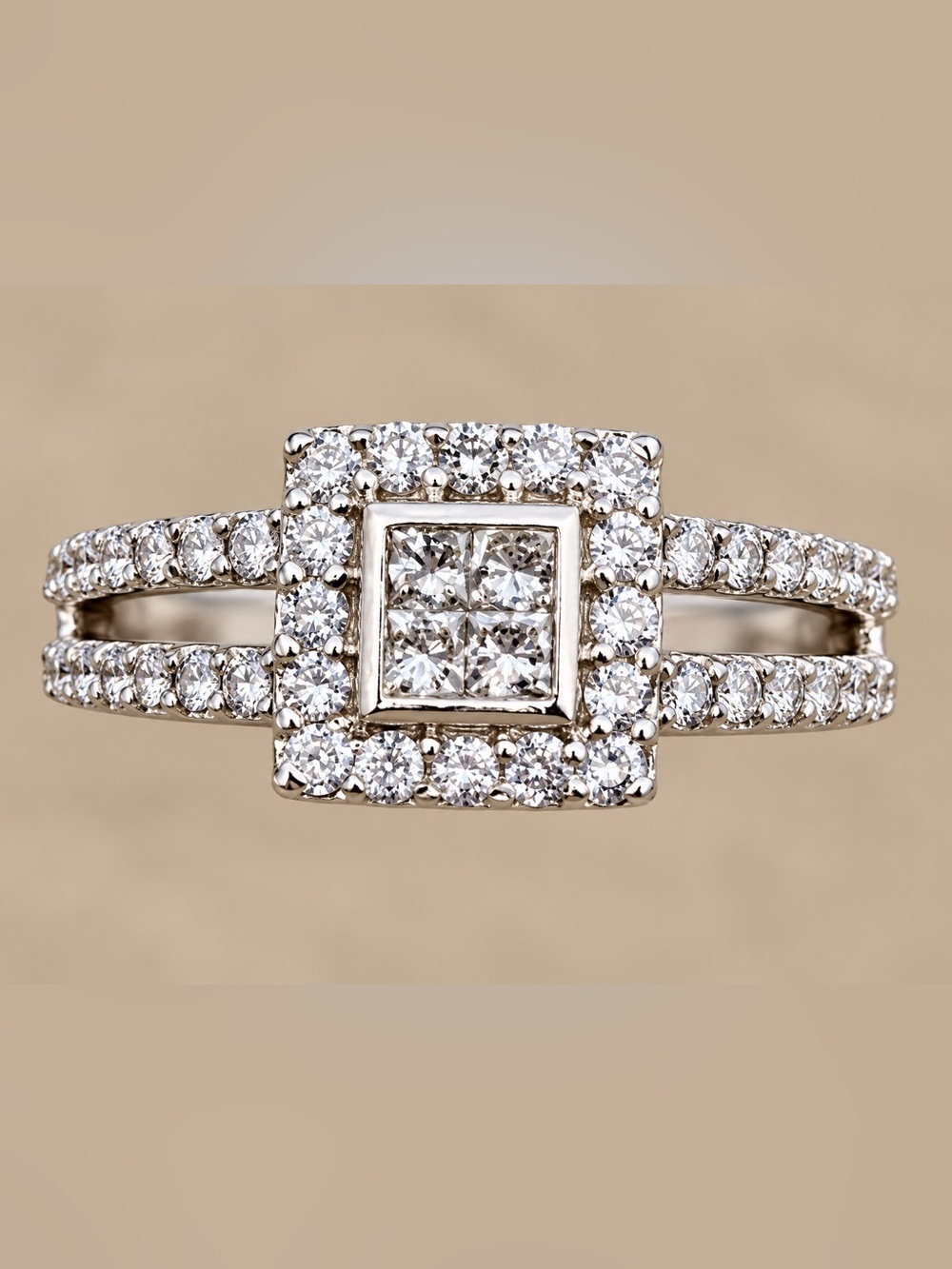 Jared 14K White Gold 3/4 CTW Diamond Halo Split-Shank Ring